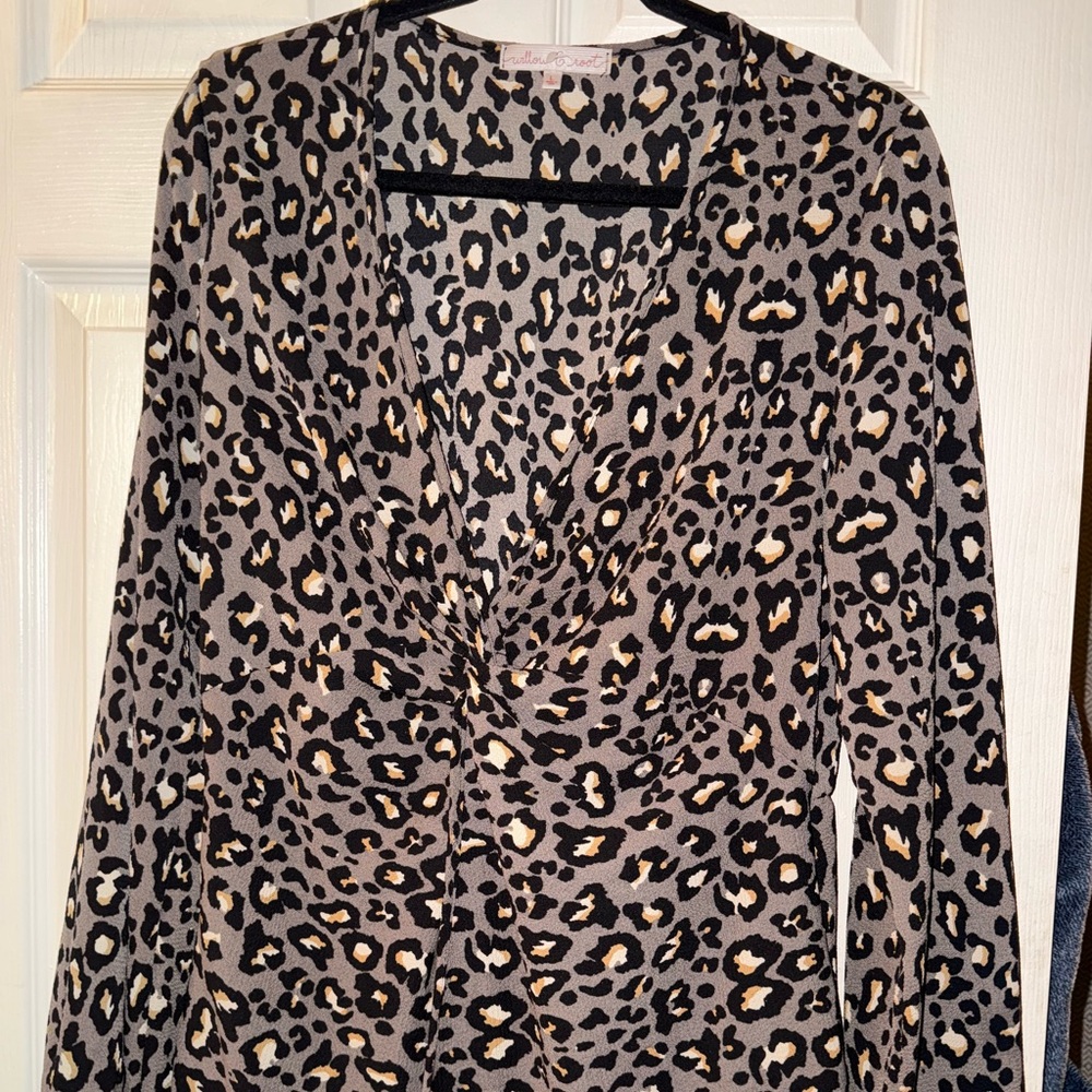 Chic Leopard Print Long Sleeve Blouse